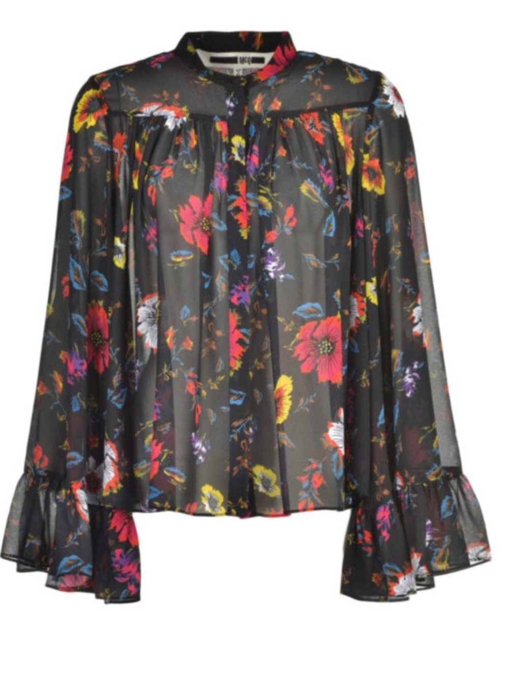 Alexander McQueen Sheer Black Floral Long-Sleeve Blouse